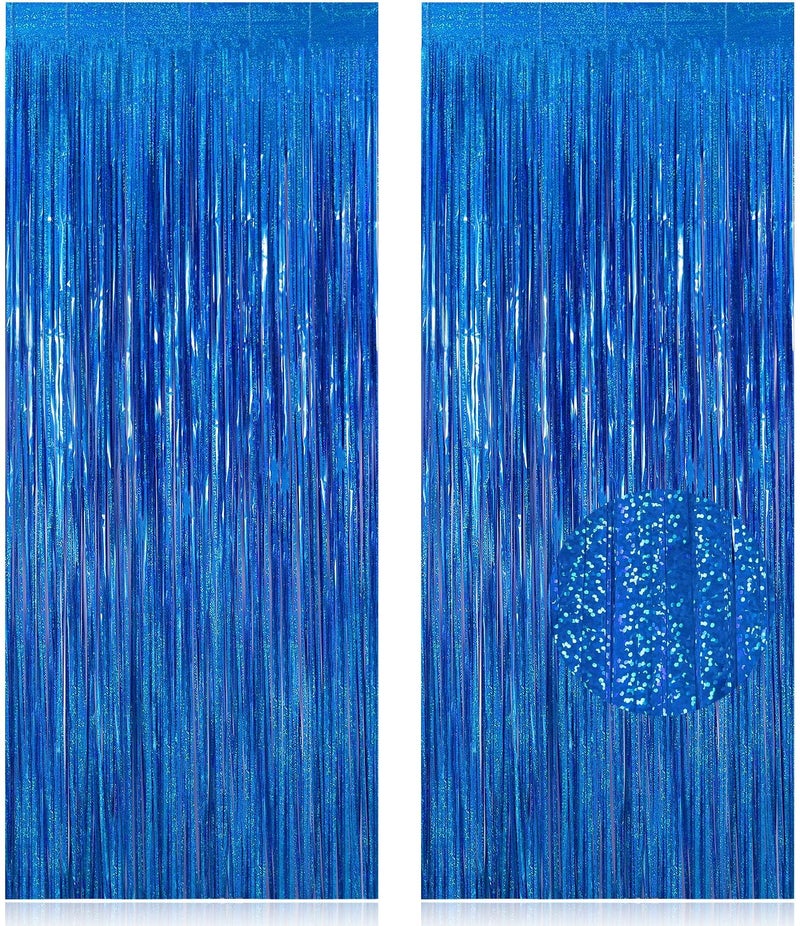 TOTAFAM 2 Pack Fringe Curtains Backdrops, Foil Fringe Curtains, Door Streamers for Birthday Wedding Bridal Shower Holiday Graduation Party Decorations, Photo Booth Backdrops Glitter Blue - Image 1